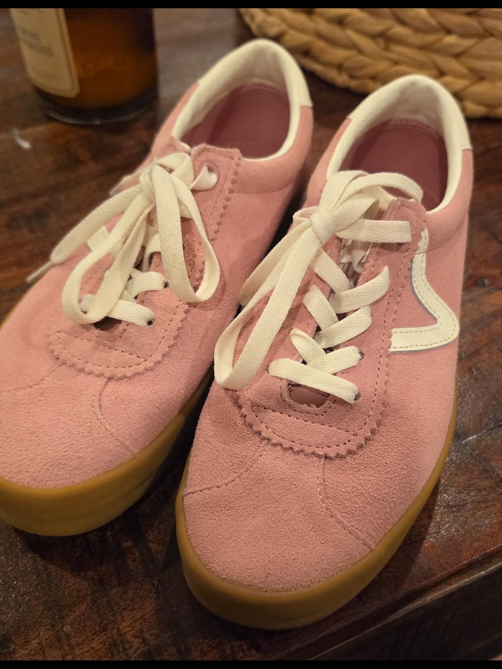 Vans Pink Suede Low-Top Sneakers with Cream Accents